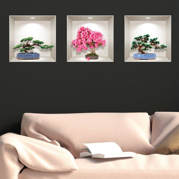 Комплект от 3 естествени и цветни 3D стикери за стена Bonsai - Ambiance-image-2