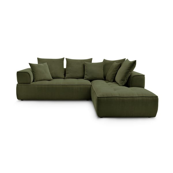 Зелен шенилов ъглов диван (десен ъгъл/L форма) Whesley – Bobochic Paris