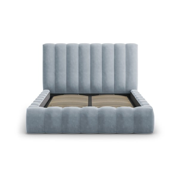 Светлосиньо тапицирано двойно легло с място за съхранение 160x200 cm Kelp - Micadoni Home-image-2