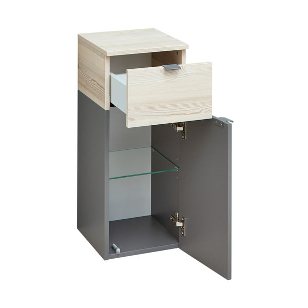 Нисък стенен шкаф за баня от декор от бор в сив и естествен цвят 72x30 cm Quickset 394 – Pelipal-image-2