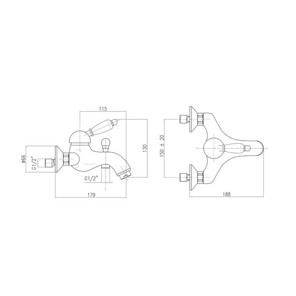 Стенна батерия за вана сребърна (2 изхода) Kirké White – Sapho-image-1