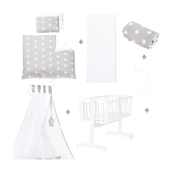 Бяла люлка на колела с балдахин 40x90 cm Little stars - Roba-image-2