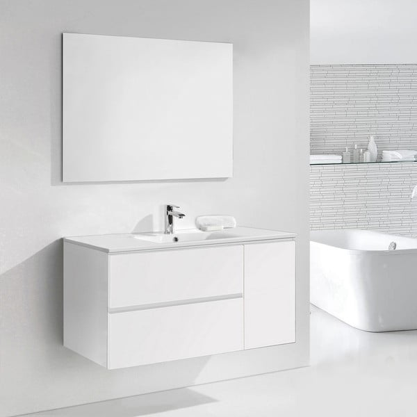 Koupelnová skříňka s umyvadlem a zrcadlem Happy, odstín bílé, 120 cm