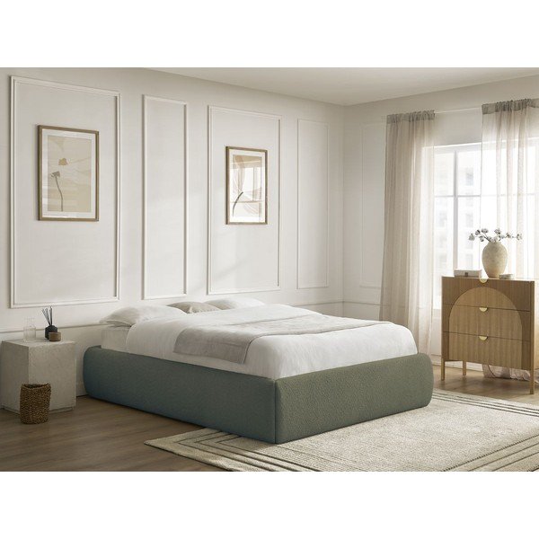 Тъмнозелено тапицирано двойно легло без табла с място за съхранение и включена подматрачна рамка 160x200 cm Inera – Bobochic Paris-image-1