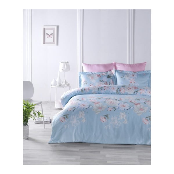 Спално бельо от памучен сатен с чаршаф за двойно легло, 200 x 220 cm Cielo - Unknown
