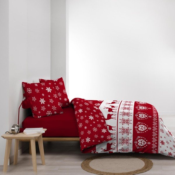 Червено двойно /удължено спално бельо от микрофланела 240x220 cm Floconette – douceur d'intérieur-image-4