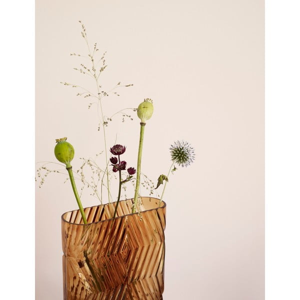 Ваза от оранжево стъкло в стил деко, височина 18 cm - Hübsch-image-1