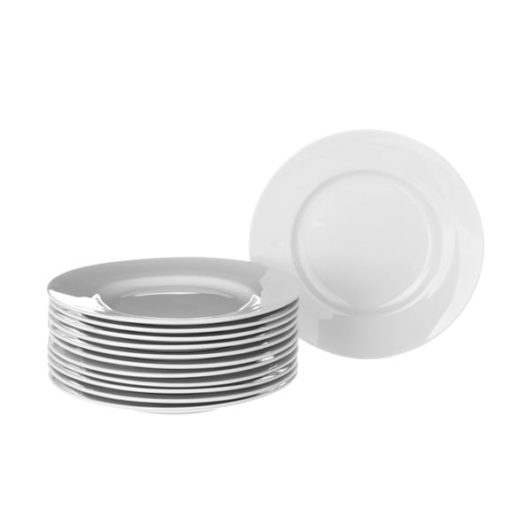 Sada 12 bílých porcelánových talířů Casa Selección Elegant, průměr 26,7 cm