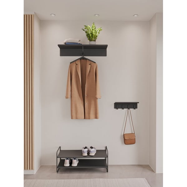Черна стоманена стенна закачалка с рафт 21,5 cm A-Coat – Zone-image-1