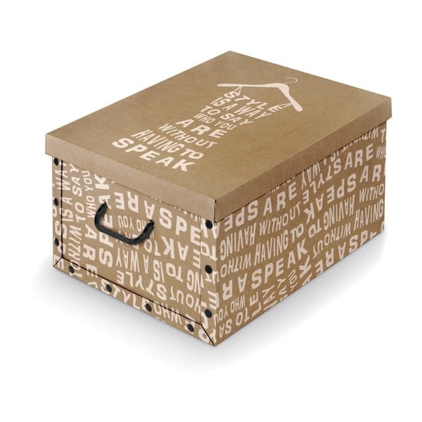Hnědý úložný box s bílými detaily Domopak Kraft, délka 50 cm