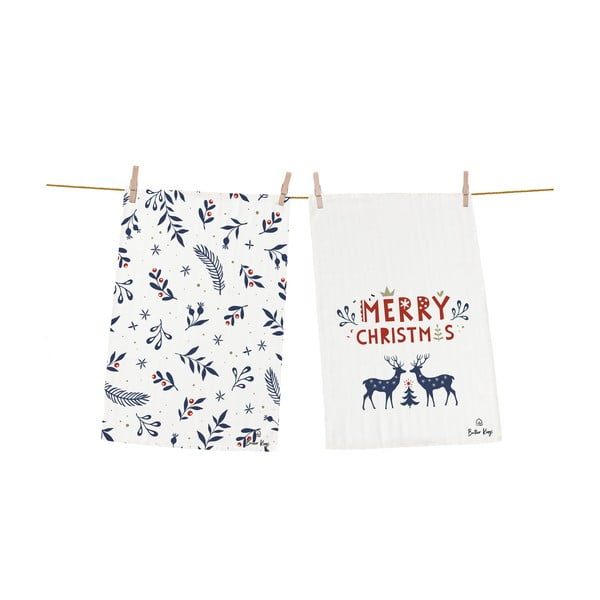 Коледни памучни кърпи за чай в комплект от 2 броя 70x50 cm Merry Blue Christmas - Butter Kings