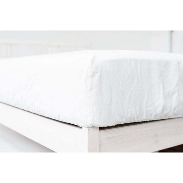 Бял еластичен чаршаф със смес от лен 90x200 cm – Linen Tales-image-4