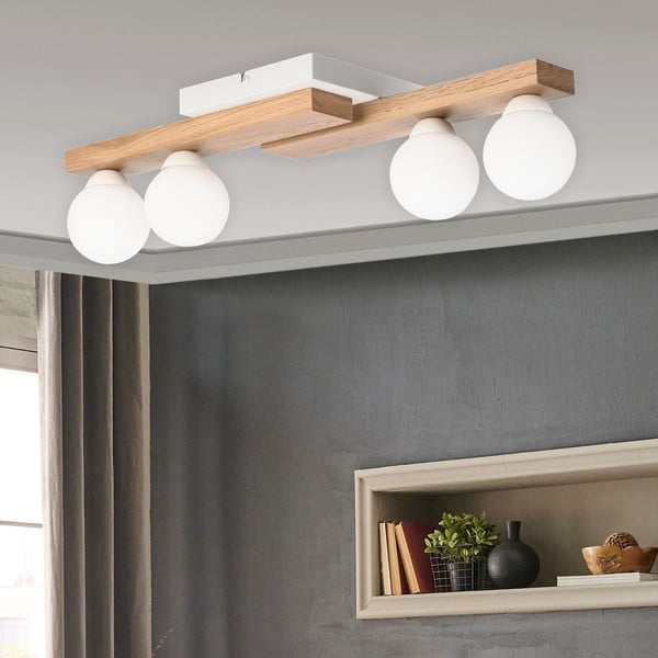 Бяло и естествено осветително тяло за таван със стъклен абажур ø 12 cm Cortina – LAMKUR-image-1