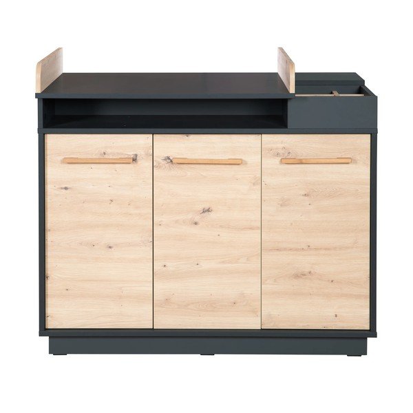 Нисък детски скрин от дъб с масичка за повиване в антрацитно-естествен цвят 118x103 cm Lenn - Roba-image-2