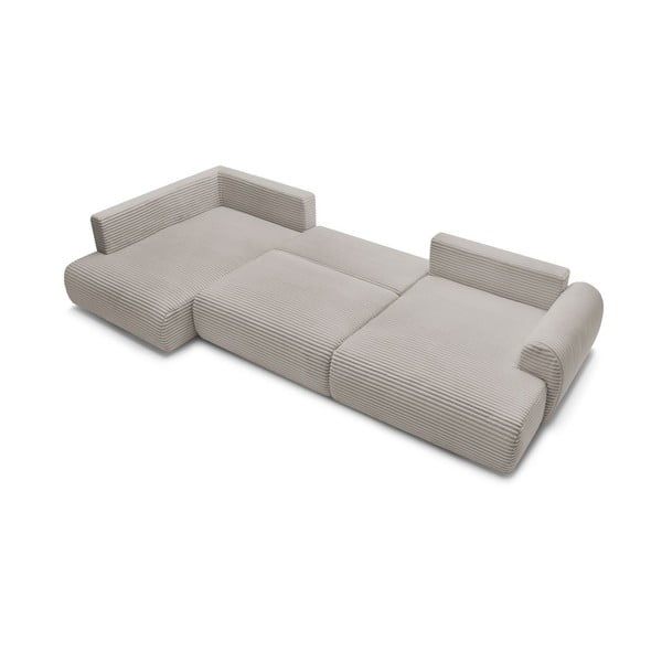 Светлосив/бежов сгъваем/с място за съхранение ъглов диван от рипсено кадифе (ляв ъгъл/U форма) Lucien – Bobochic Paris-image-4