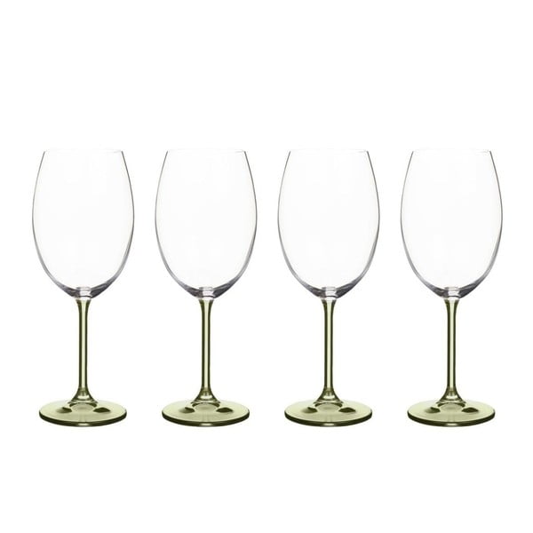 Комплект от 4 чаши за вино от зелено кристално стъкло Fluidum, 450 ml - Bitz