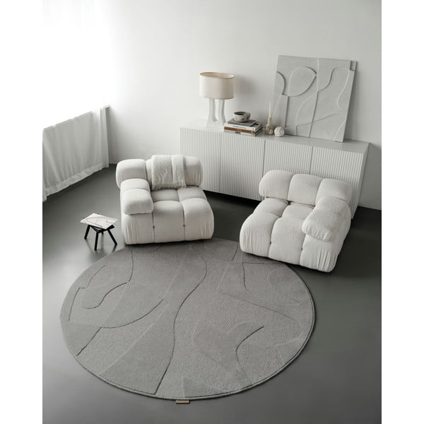 Сив вълнен кръгъл килим ø 200 cm Morphic Botanica – Agnella-image-2