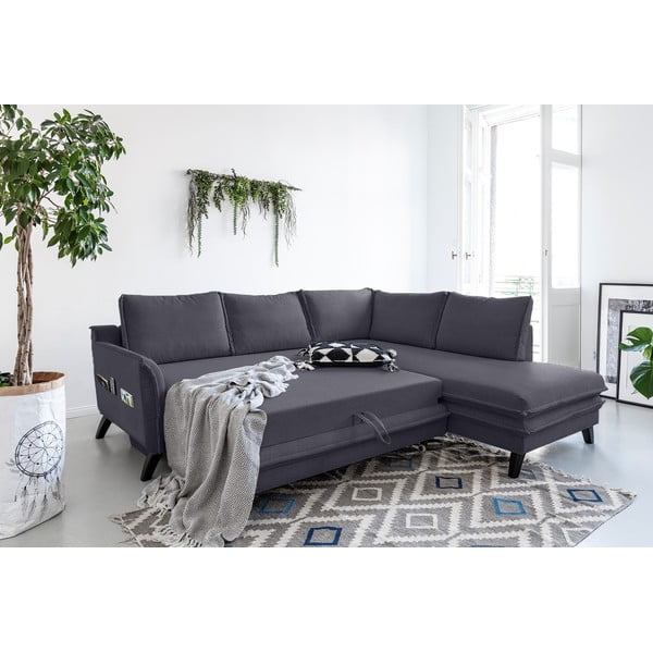 Антрацитен ъглов разтегателен диван десен ъгъл Charming Charlie - Miuform-image-3