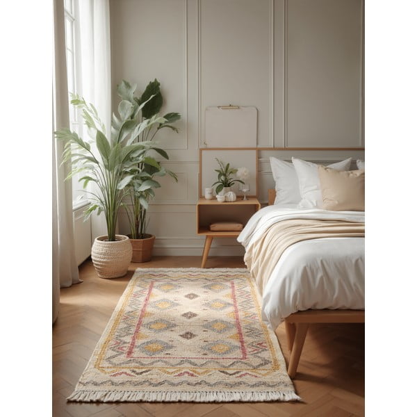 Кремава ръчно изработена ютена пътека 80x200 cm Roya Imani – Elle Decoration-image-1