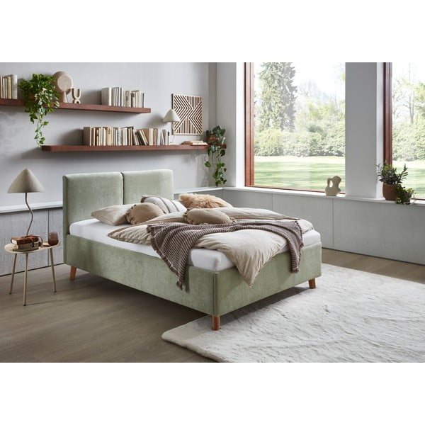 Светлозелено двойно легло 140x200 cm тапицирано с включена подматрачна рамка Piano – Meise Möbel-image-1