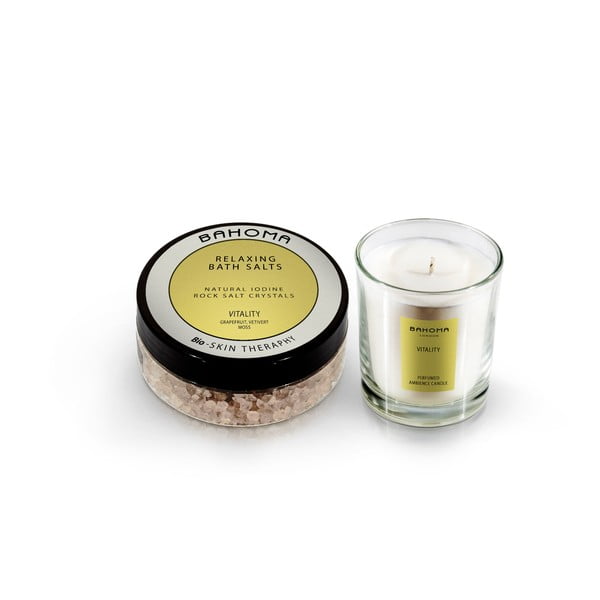 Комплект соли за вана и ароматни свещи с аромат на цитрус и босилек - Bahoma London