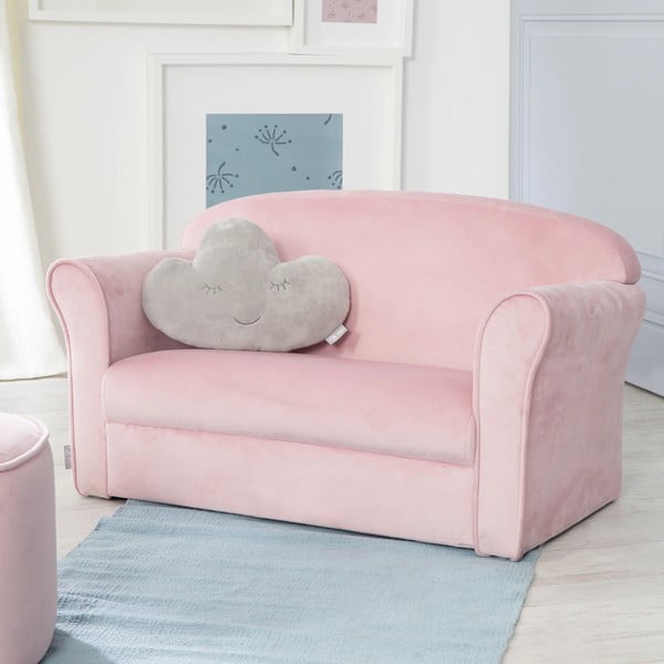 Светлорозов детски диван от кадифе 78 cm Lil Sofa - Roba-image-1