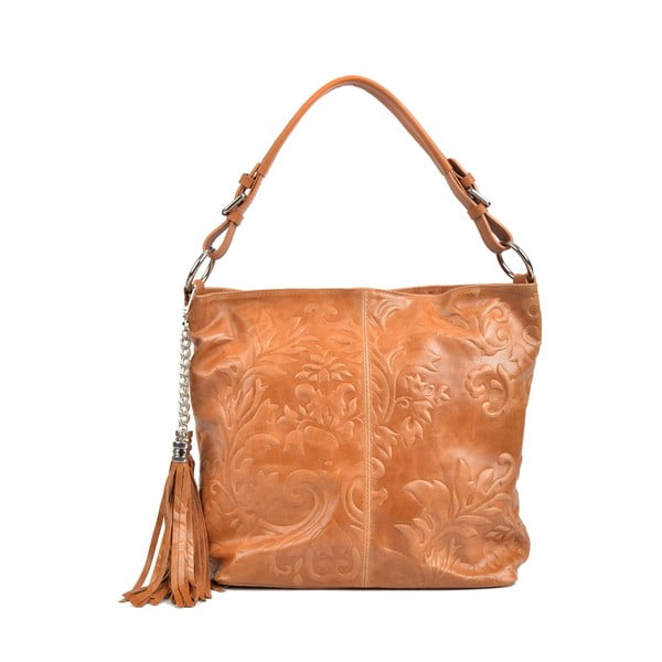 Светлокафява чанта от кожа Florea в цвят коняк - Isabella Rhea