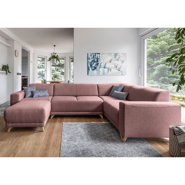 Розов разтегателен/с място за съхранение ъглов диван (десен ъгъл/U форма) Classy Sophie – Miuform-image-1