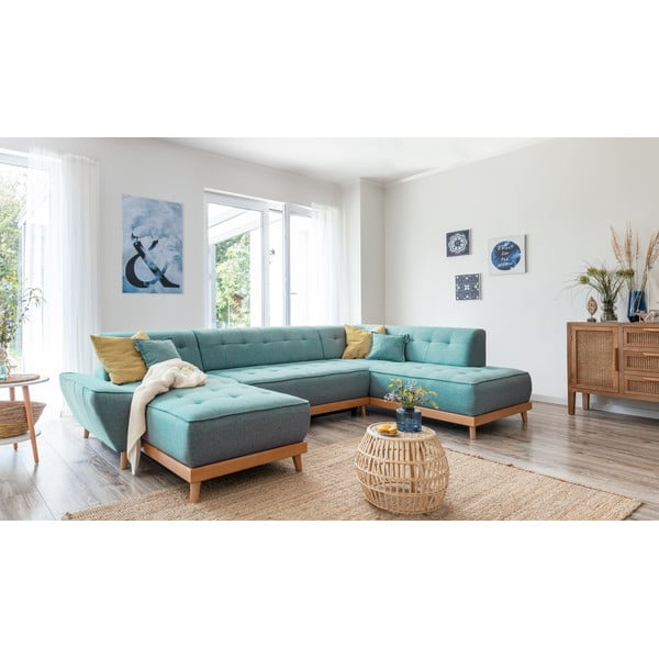 Тюркоаз разтегателен ъглов диван (десен ъгъл/"U" форма) Dazzling Daisy – Miuform-image-4