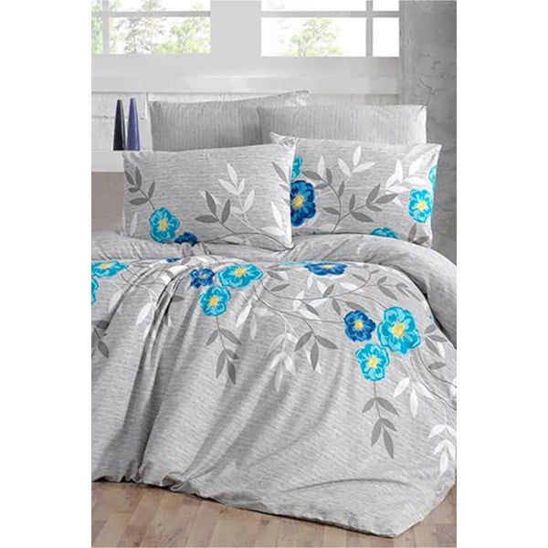 Синьо-сив удължен чаршаф за двойно легло с чаршаф Dahlia - Mila Home