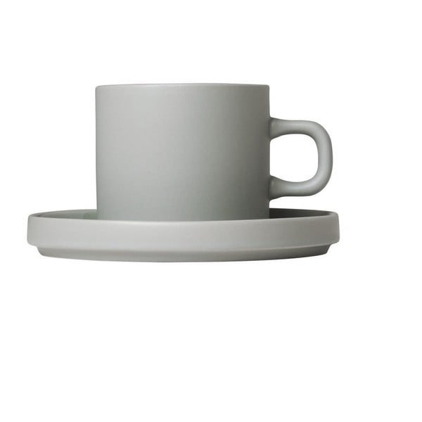 Комплект от 2 светлосиви керамични чаши за кафе с чинийки Pilar, 200 ml - Blomus