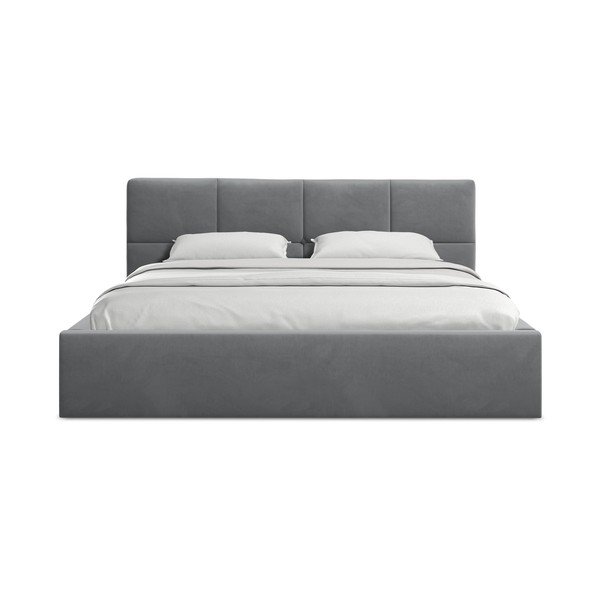 Тъмносиво кадифено двойно легло 140x200 cm тапицирано с място за съхранение и включена подматрачна рамка Hiko – Makamii-image-3