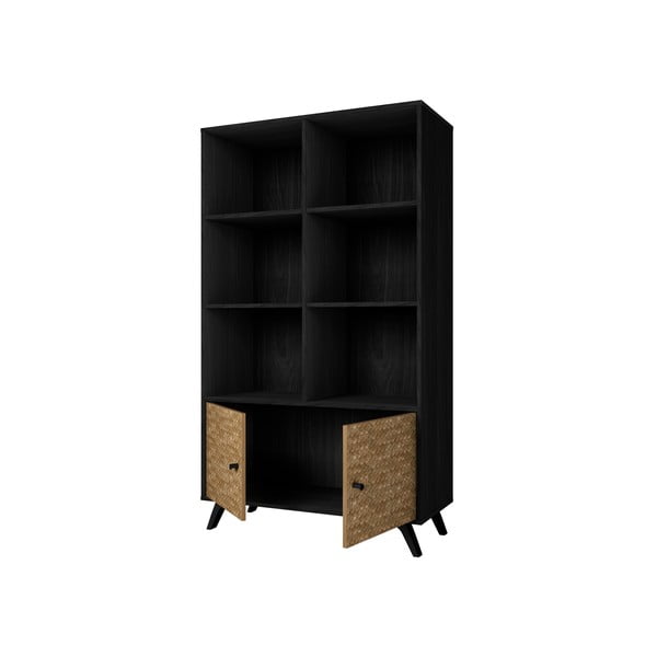 Черна етажерка за книги от екзотична дървесина 92x160 cm Hanoi - Marckeric-image-3