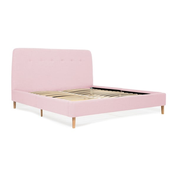 Прахово розово двойно легло с дървени крака Mae Queen Size, 160 x 200 cm - Vivonita