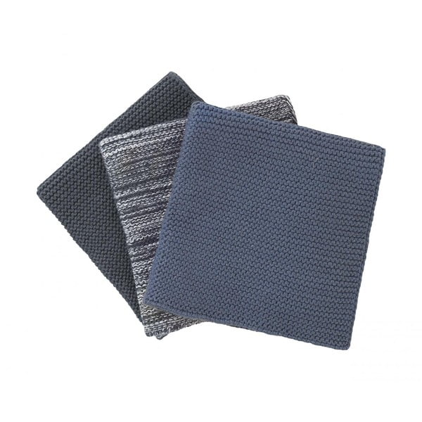 Комплект от 3 сини трикотажни памучни кърпи за съдове, 25 x 25 cm - Blomus