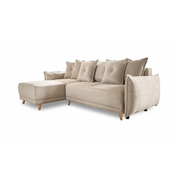 Бежов ъглов диван от велур (променлив) Lazy Lukka - Miuform