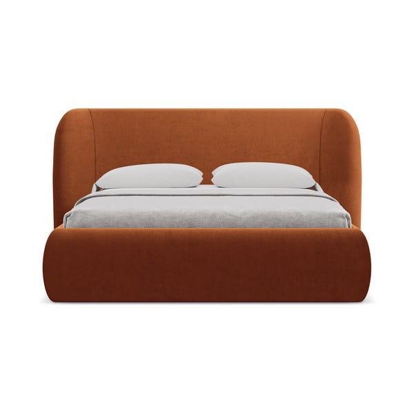 Двойно легло теракотено тапицирано с място за съхранение и включена подматрачна рамка 160x200 cm Hauke – Makamii-image-3