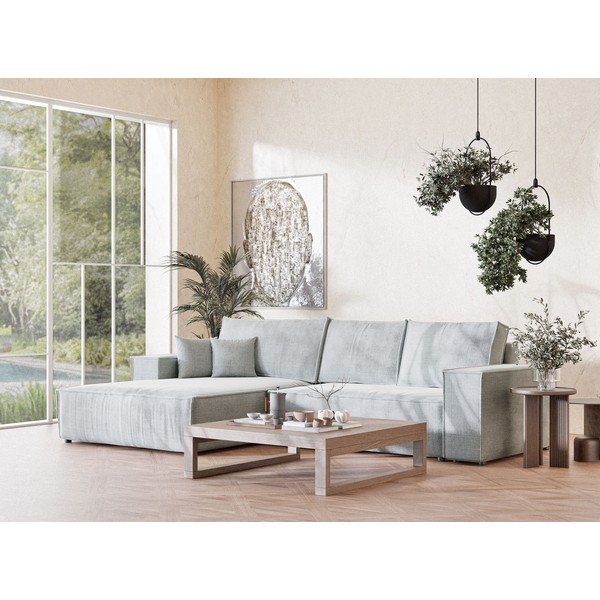 Светлосив шенилов сгъваем/с място за съхранение ъглов диван (ляв ъгъл) Maze – Maison de Rêve-image-1