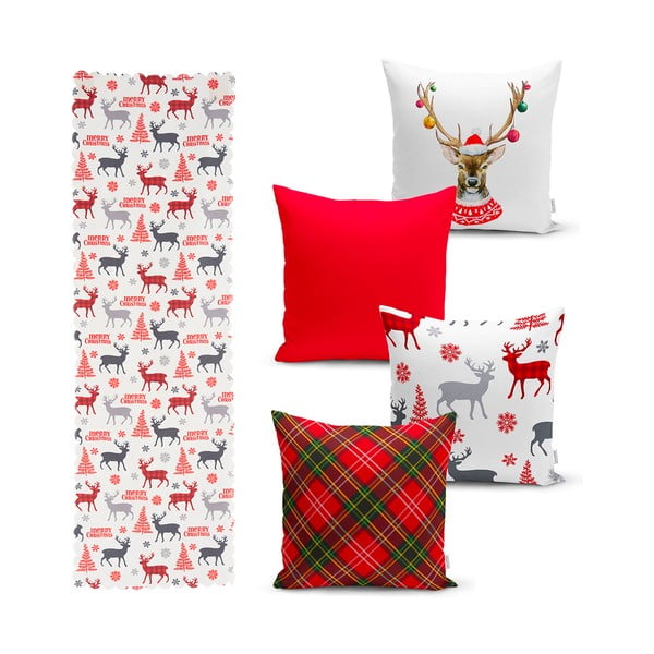 Комплект от 4 коледни калъфки за възглавници и покривка за маса Коледни орнаменти - Minimalist Cushion Covers