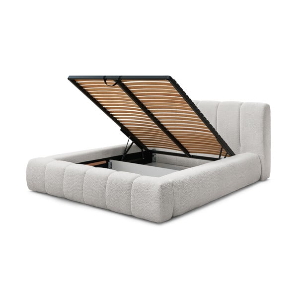 Светлосиво двойно легло 180x200 cm тапицирано с място за съхранение с включена подматрачна рамка Denali – Bobochic Paris-image-4