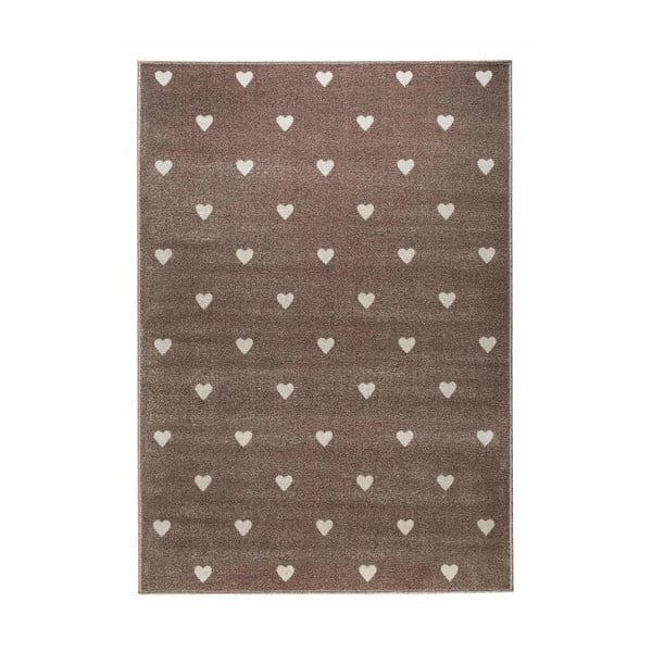 Кафяв килим със сърца Бежови точки, 133 x 190 cm - KICOTI