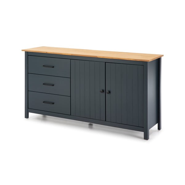 Тъмносин нисък скрин от масивен бор 150x80 cm Miranda – Marckeric-image-4