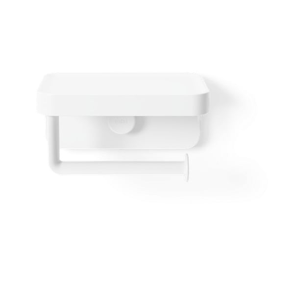 Бяла самозадържаща се поставка за тоалетна хартия, изработена от рециклирана пластмаса Flex Adhesive - Umbra