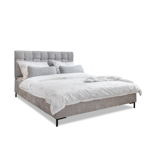 Светлосиво тапицирано двойно легло с включена подматрачна рамка 160x200 cm Eve – Miuform