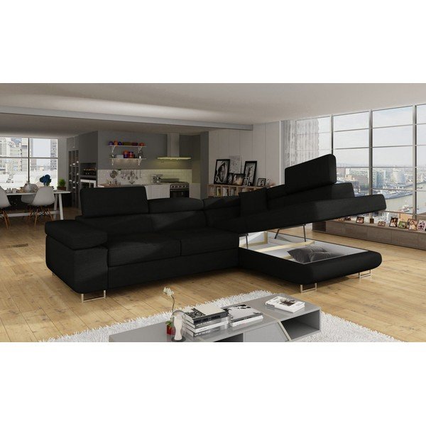 Черен разтегателен ъглов диван с място за съхранение (десен ъгъл L форма) Anton – ELTAP-image-4