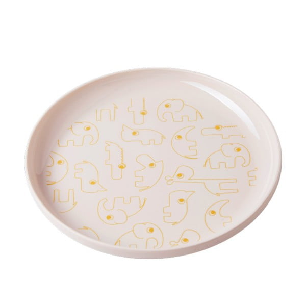 Детска светлорозова чиния с жълти детайли Yummy, Ø 20,5 cm - Done by Deer