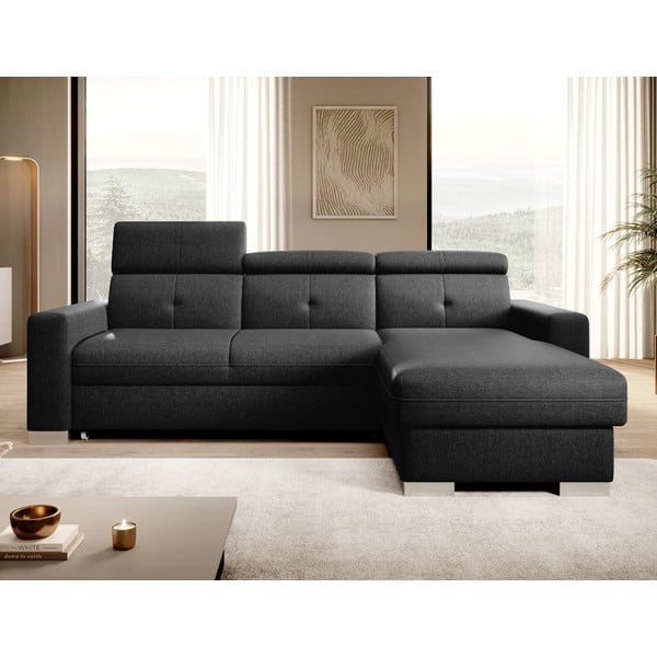 Черен разтегателен ъглов диван с място за съхранение (десен ъгъл) Fresia – ELTAP-image-1