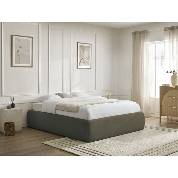 Тъмнозелено тапицирано двойно легло без табла с място за съхранение и включена подматрачна рамка 180x200 cm Inera – Bobochic Paris-image-1