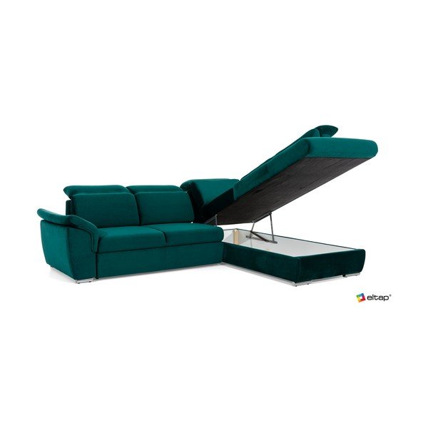 Зелен кадифен разтегателен ъглов диван с място за съхранение (ляв ъгъл L форма) Loreto – ELTAP-image-3