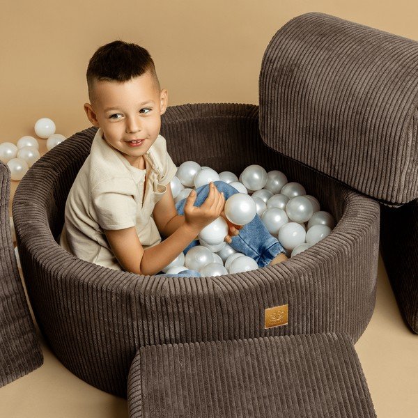 Кафяв велурен басейн с топки ø 90x30 cm Montessori – Meowbaby-image-1